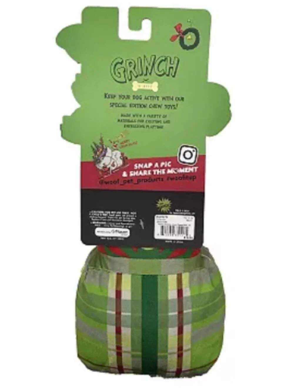 NWT ~ Woof Pet Products' Dr. Seuss Grinch Festive Present Squeaker Plush Pet Toy